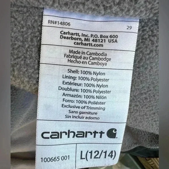 Carhartt Women’s Fleece Lined Hooded Full Zip Nylon Black Jacket Sz L - Picture 15 of 16